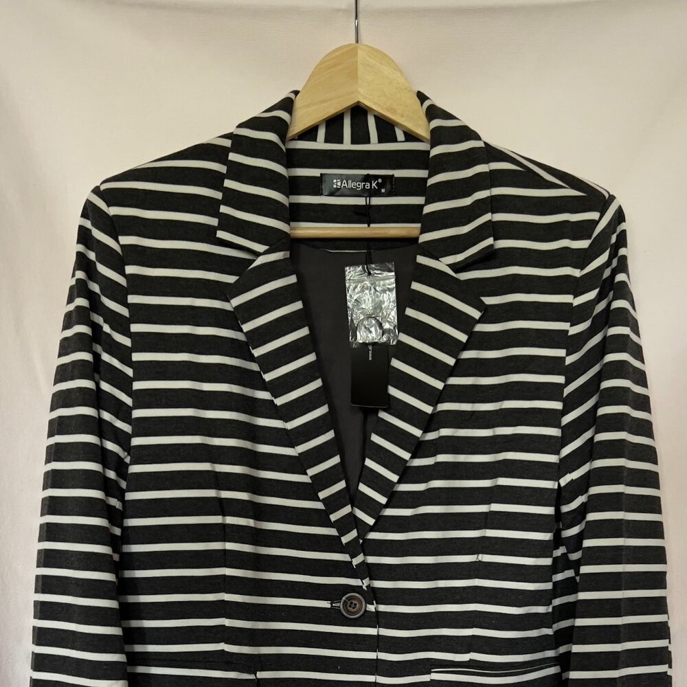 NWT Allegra K Women's Notched Lapel Pocket Button Closure Striped Blazer